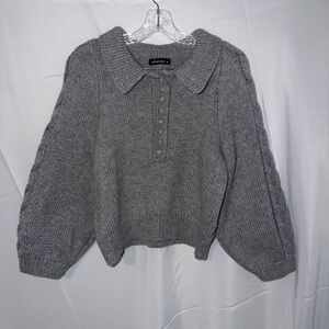Olivaceous Gray Knit Sweater with Button Accents